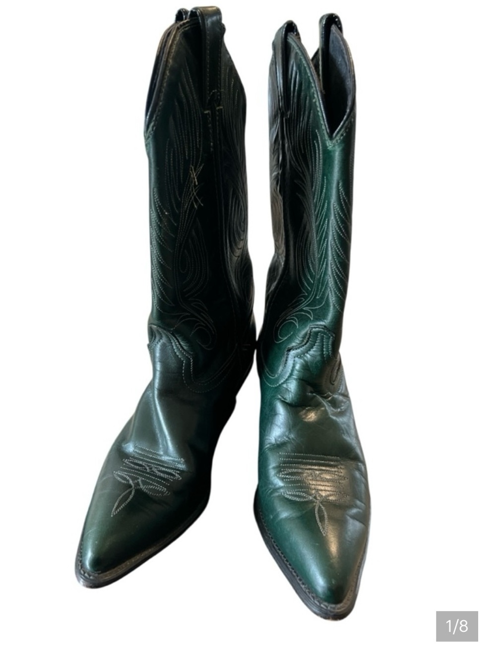 Vintage Code West Classic Women's Green Leather Western Heeled Boots